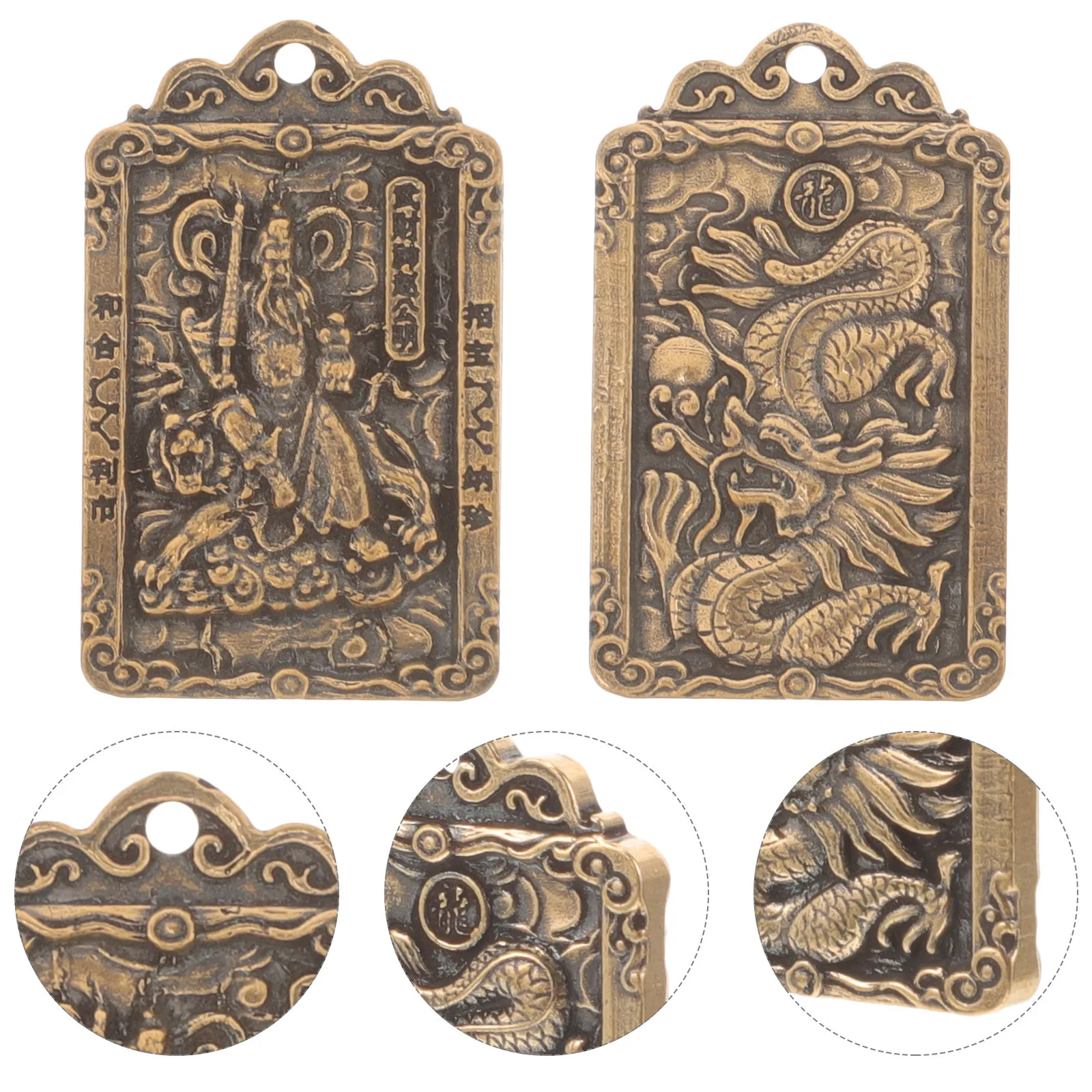 

10Pcs Delicate Metal Amulet Pendant Chinese Fortune God Auspicious Luck Card Purse Wallet Protective Decor Amulet Pendant