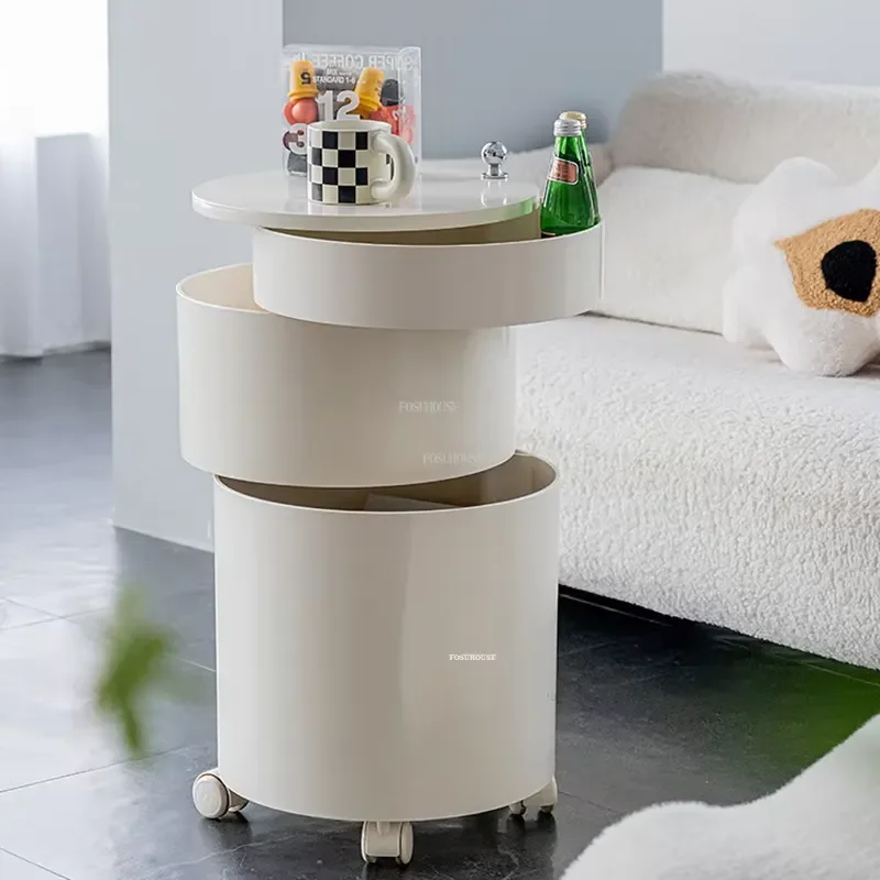 Modern Wheeled Plastic Nightstand for Rotating Storage Side Cabinet Simple Bedroom Bedside Table Living Room Home
