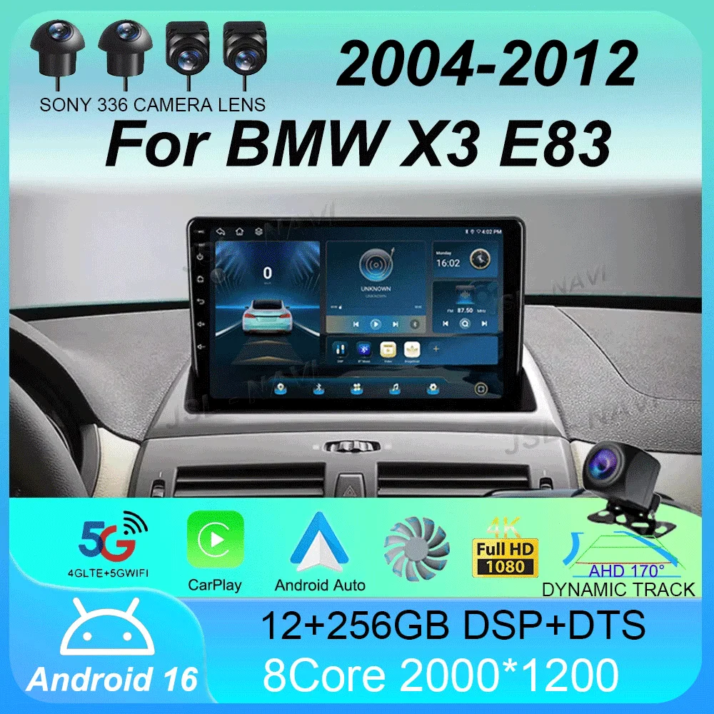Radio samochodowe Android 16 do BMW X3 E83 2004 2005 2006 2007 2008 - 2012 Nawigacja GPS Odtwarzacz multimedialny Stereo wifi+4G Carplay BT