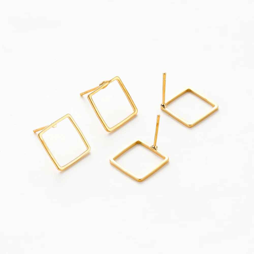 10 ชิ้น/แพ็ค 12 มม.14 K/18 K Gold สีชุบทองแดงสแควร์รูปร่าง Ear Studs สําหรับเครื่องประดับ DIY ทําต่างหูอุปกรณ์เสริมฐาน