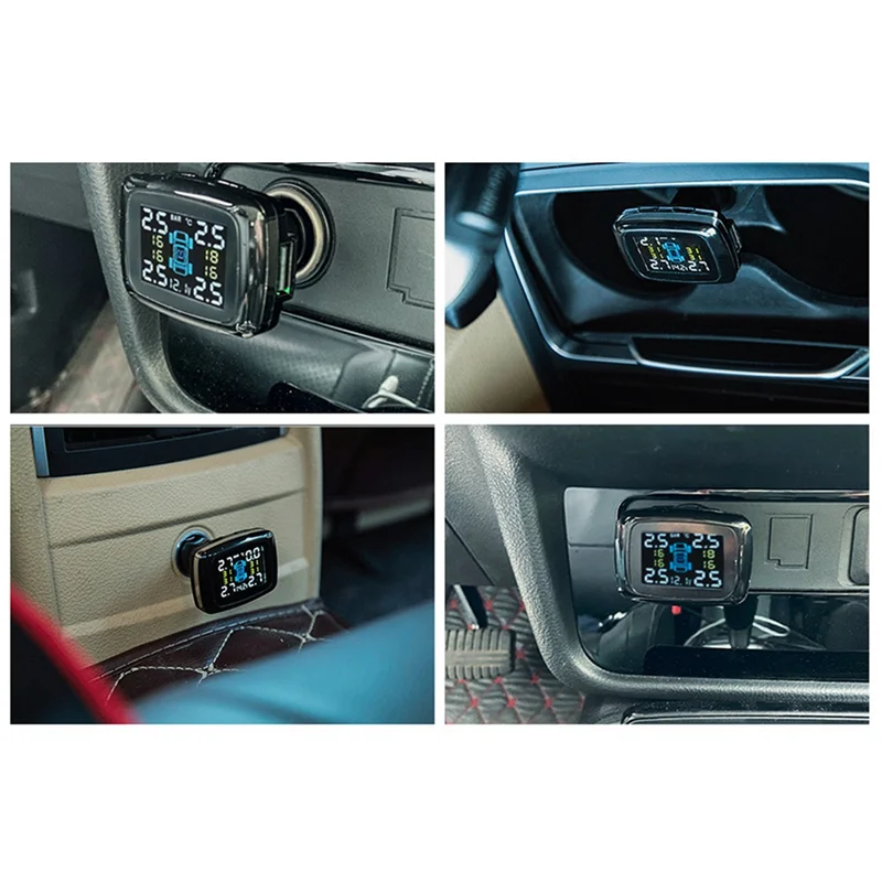 A30F-TPMS شاحن سيارة Tpms الاستشعار نظام مراقبة ضغط الإطارات السيارات الإطارات ضغط الهواء إنذار الأمن 4 أجهزة الاستشعار