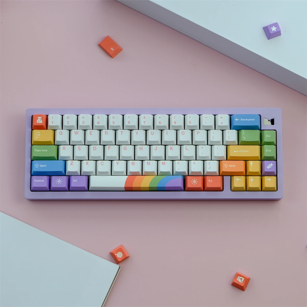 129 Keys/set Rainbow Keycaps PBT Dye Subbed Key Caps Cherry Profile Keycap For Keychron Q2 65% 75% Anne GH60 GK64 Poker