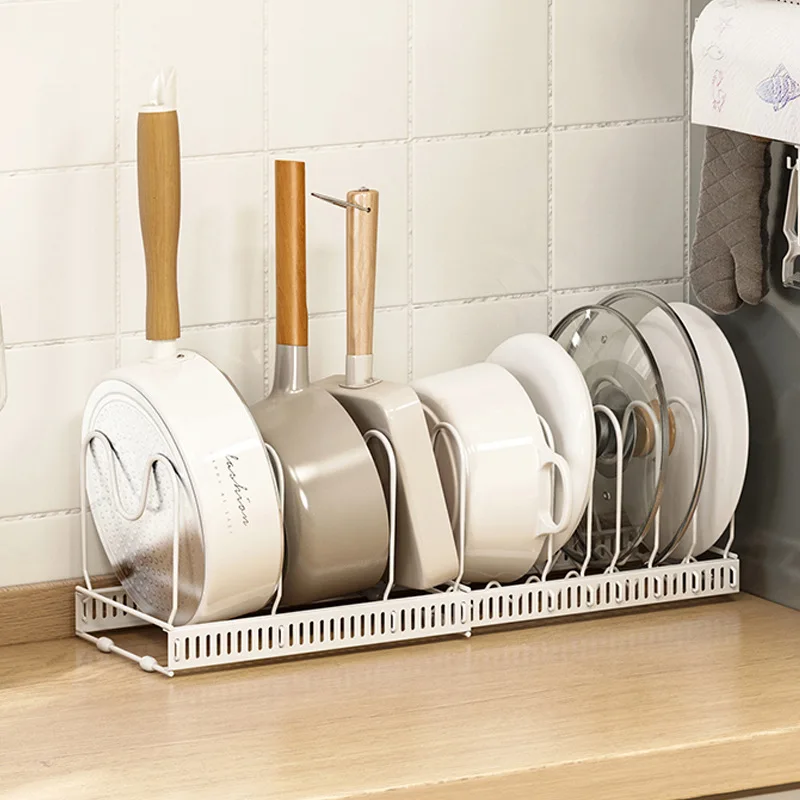 Adjustable Expandable Pot Lid Rack Kitchen Organizer for Pans Cutting Boards Pots Space Saving Adjustable Spacing