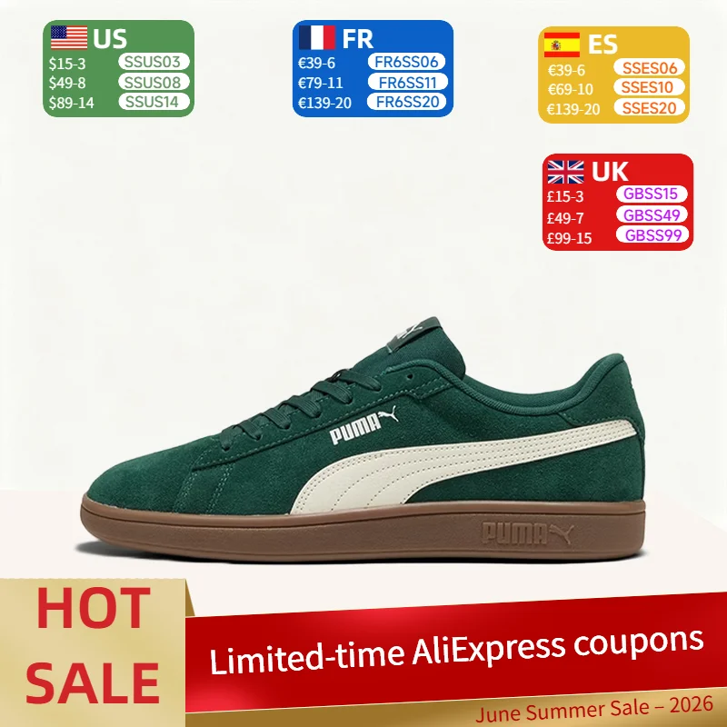 

Puma Smash 3.0 L Classic Retro Minimalist Durable Lightweight Breathable Low-Top Sneakers (Unisex) White and Green 390984-27