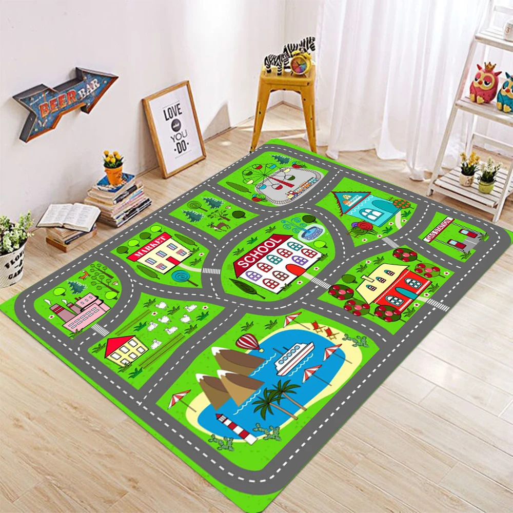 

Автомобильный игровой коврик для мальчиков и девочек, дорожные коврики с надписью для детей, игрушечные машинки, детские коврики для игровой комнаты, нескользящий детский игровой коврик