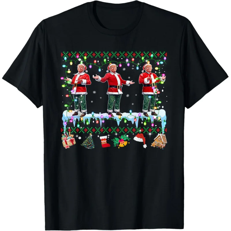 

Funny Trump Dance Santa Hat Family Group Pajamas Christmas T-Shirt Loose men's and women's