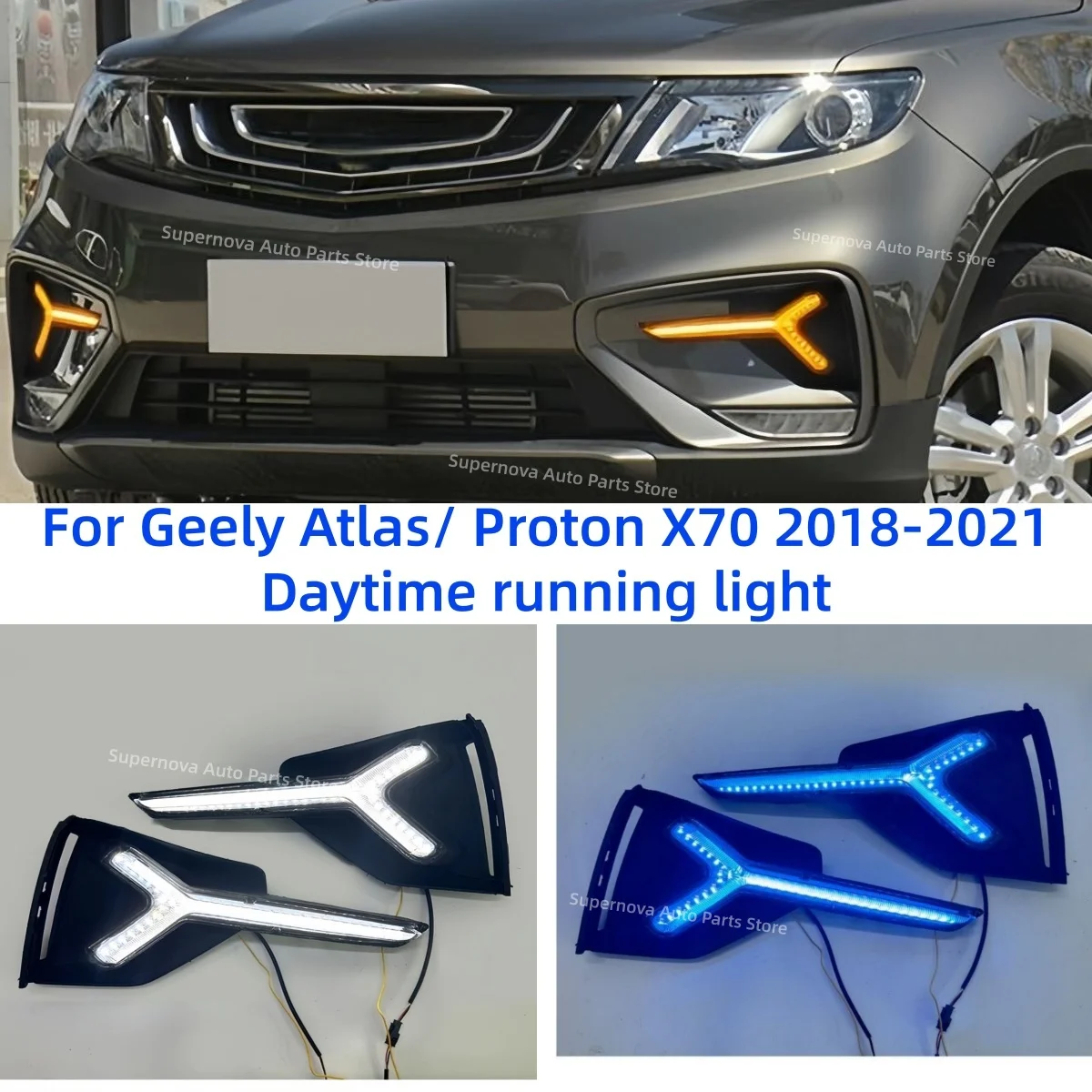 For Geely Atlas/ Proton X70 2018-2021 Daytime running light Modification 3 colors  Flowing light Turn signals Front fog light