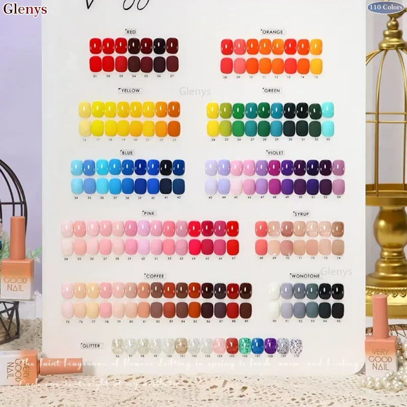 Zestaw lakierów do paznokci Glenys 110 kolorów, klej, popularny, zaawansowany żel do moczenia, karta kolorów, niezbędny w salonie paznokci, lakier wykończeniowy.