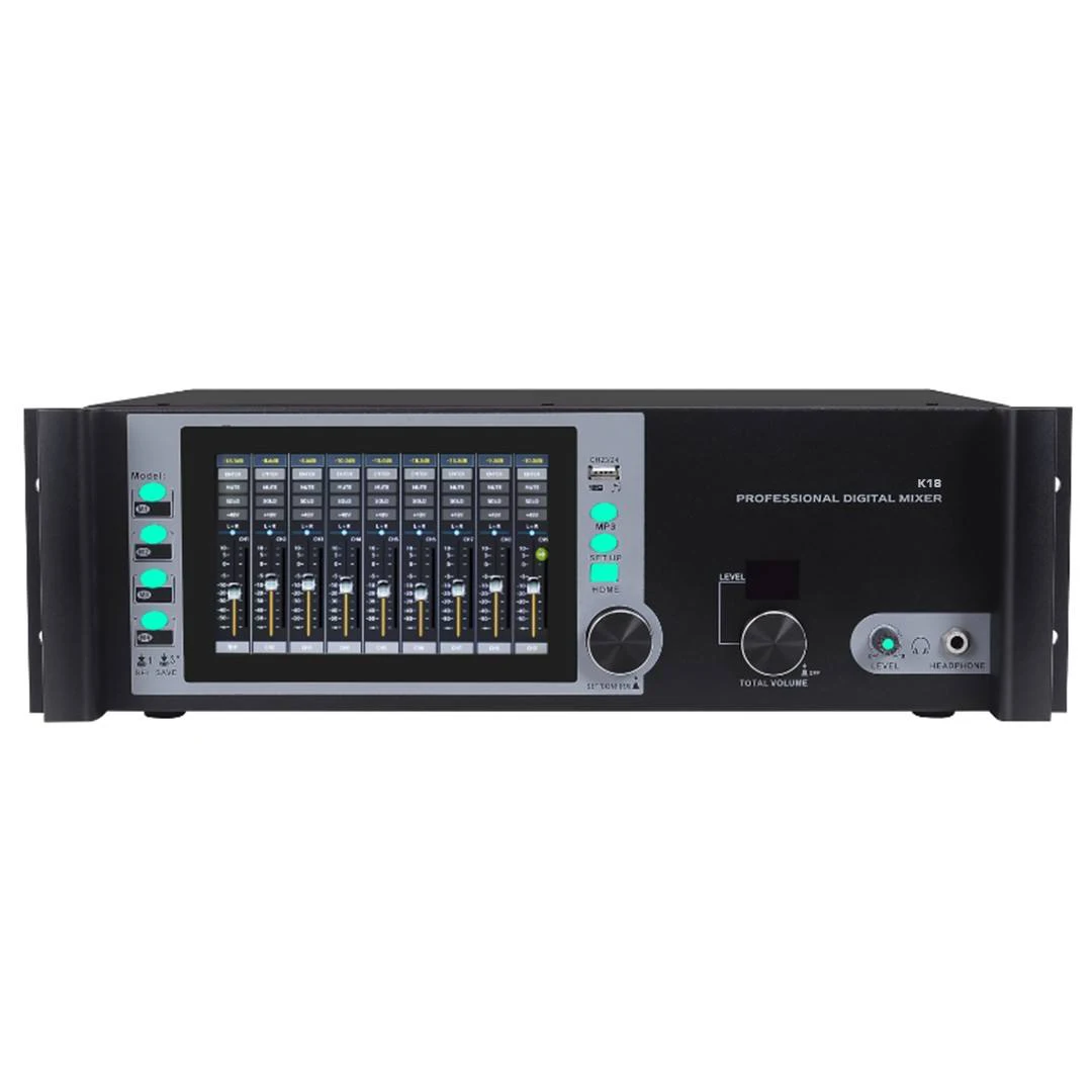 18/24 Channel Rack Mounted Digital Audio Mixer 7 Inch Touchscreen with Built-In WiFi & DSP for DJ Recording Studios