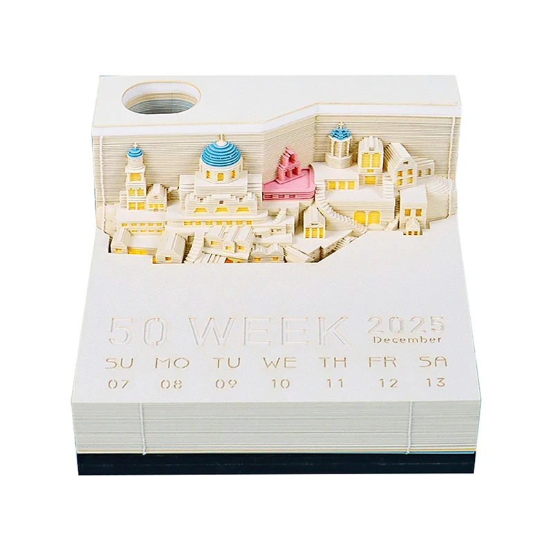 

[k]Castl Desk Calendar With LED Lights 2025 Calendar Memo Pad Creative Desk Calendar DIY Notes Notepad 3D Art Calendar Paper