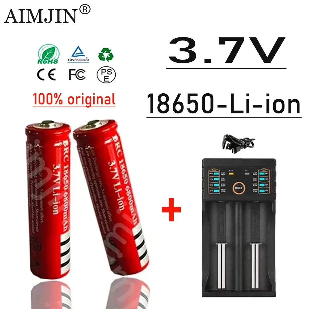 

100% Original 18650 Li-Ion Battery 3.7V 6800mAh Rechargeable for Led Flashlight Battery Litio Lithium Batterie + Charger