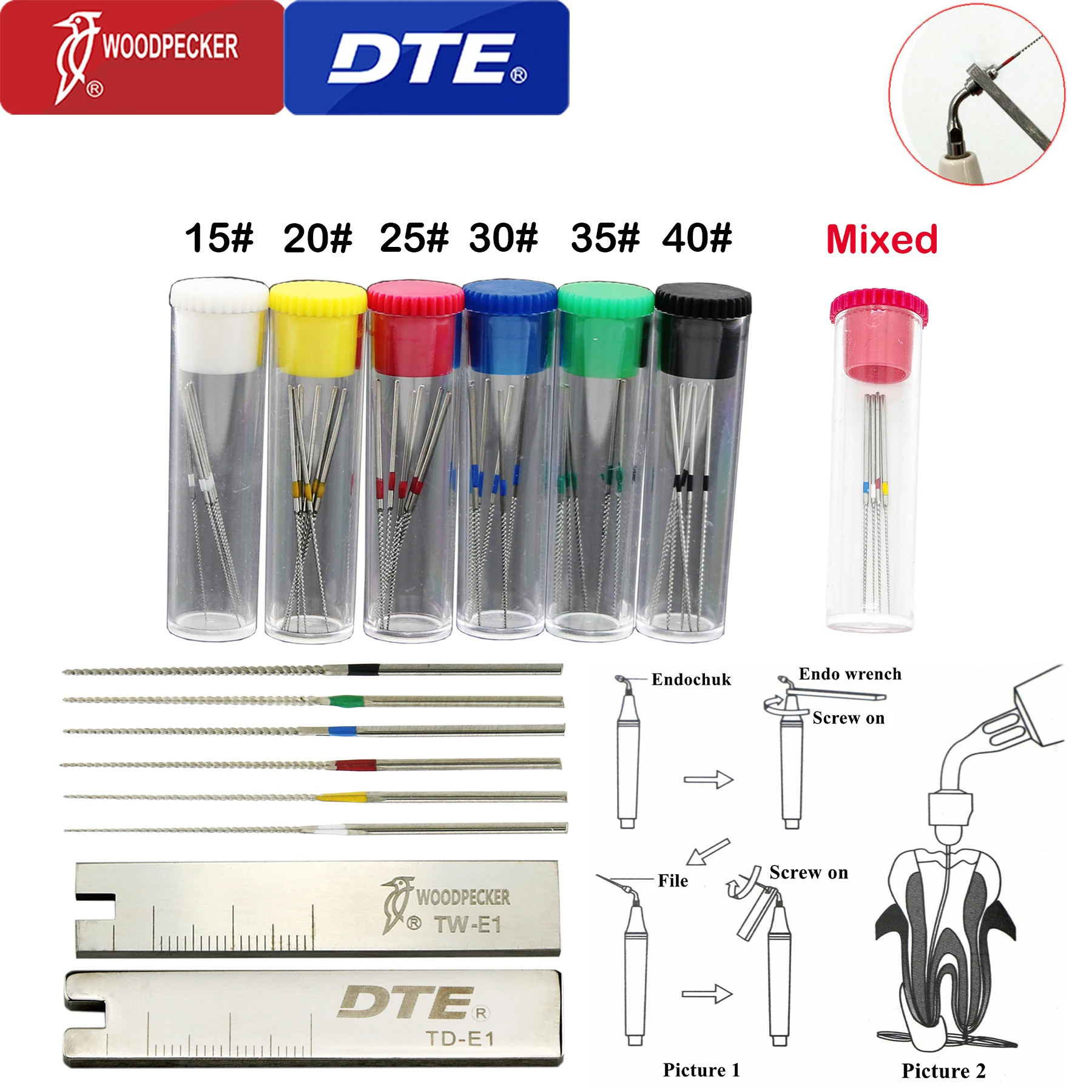Woodpecker DTE Dental Ultrasonic Scaler Tip Root Canal U-file Fit SACTEON ATELEC NSK Scaler Tips U-file Holder
