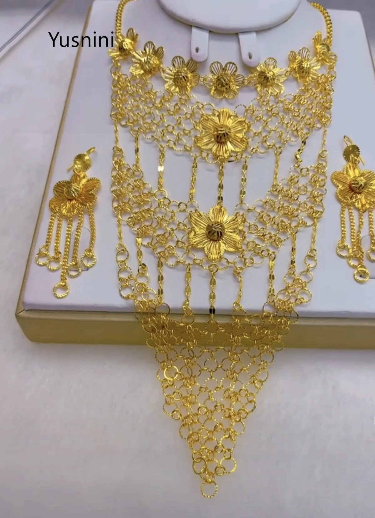 24K Gold Plated Necklace Earrings Set Romantic Wedding Party Jewelry for Lovers High-End EU Style Dubai-Inspired Accessory