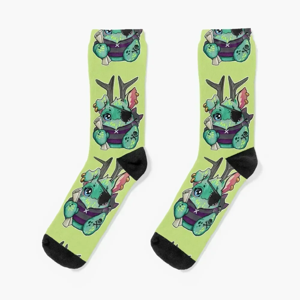 Teal pirate puffling Socks cartoon retro Heating sock Non-slip Socks For Women Men's