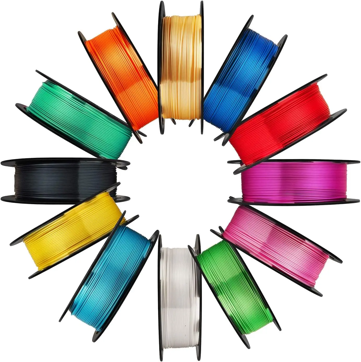 12 In 1 Bright Shine 3D Printer Silk PLA Filament Bundle Most Popular Colors Pack 175mm 500g Per Spool 12 Spools Pack Total 6kgs