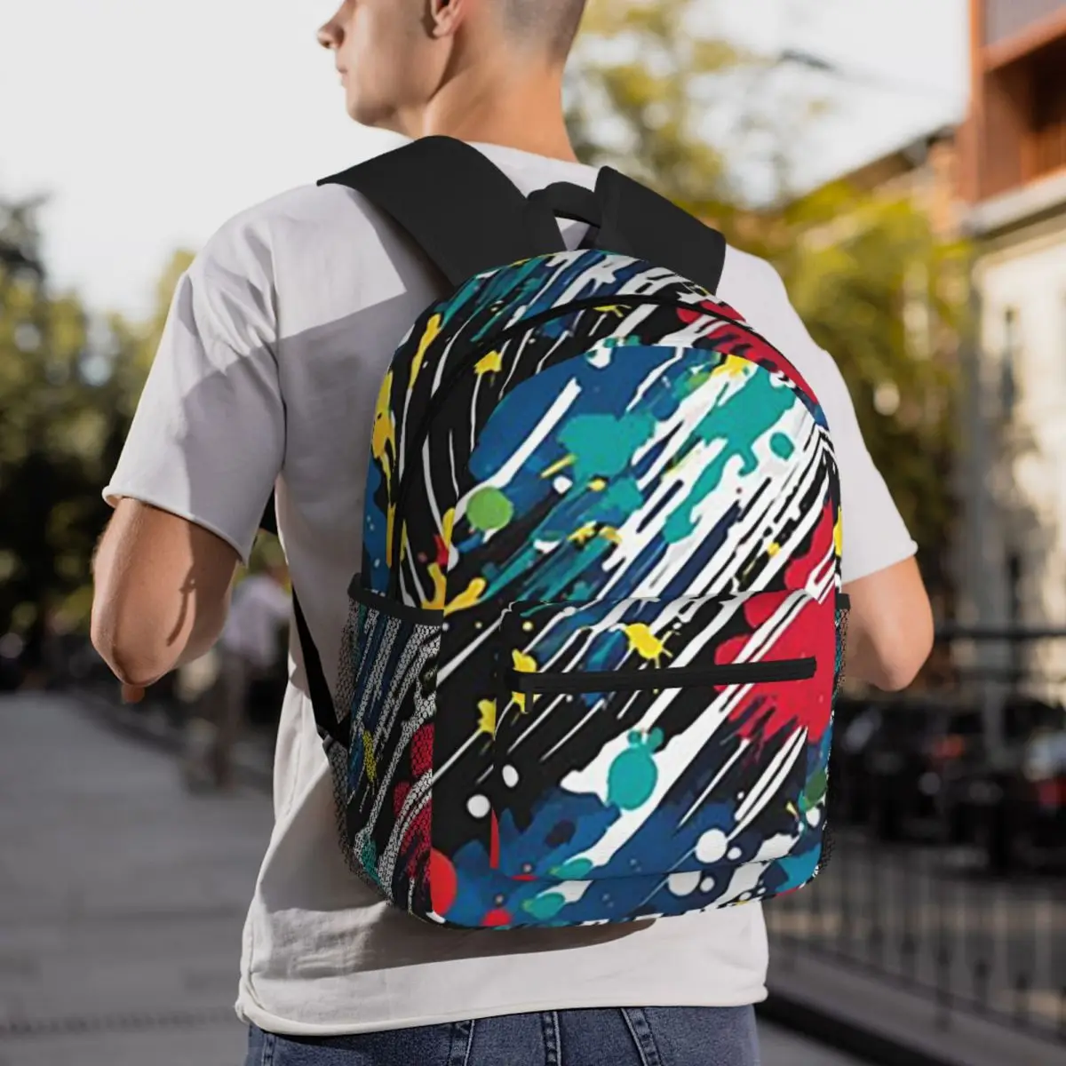 Multicolored Paint Splatter Artist Graffiti Backpack Daypack Large Capacity Children BookBag School Bag Shoulder Bags for Unisex