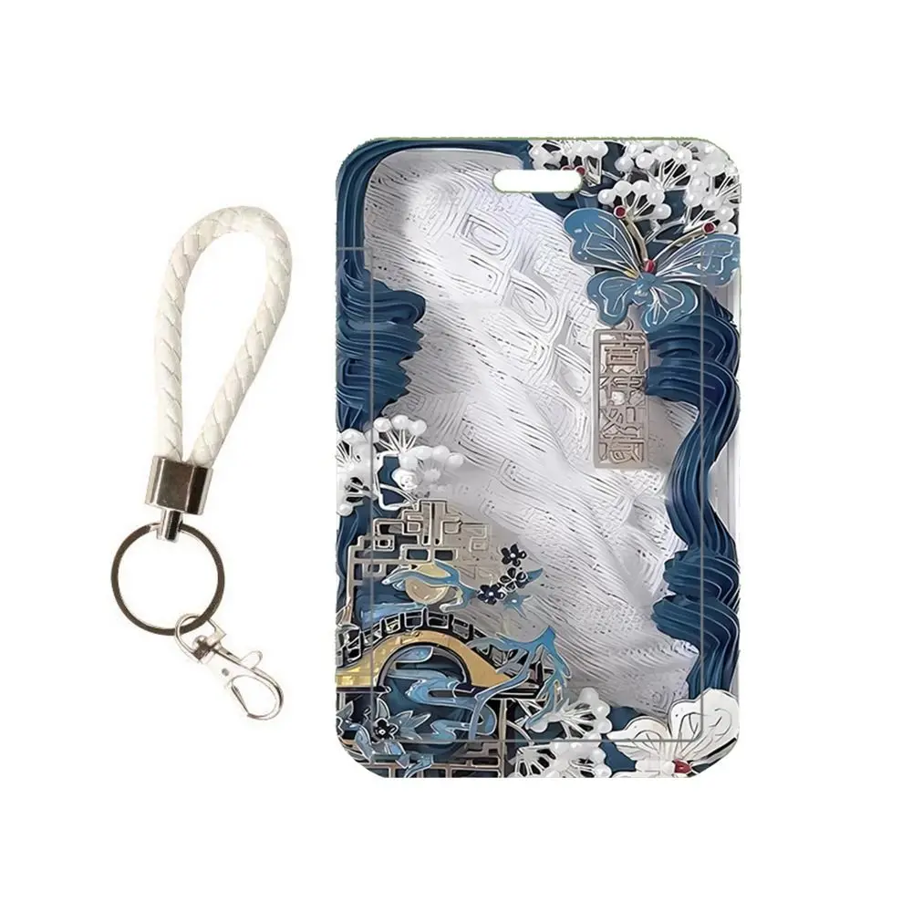 Card Protectors Vintage Flower Card Case Flower Butterfly Flowe Bus Card Cover Case Plastic Blue Romantic Butterfly Card Holder