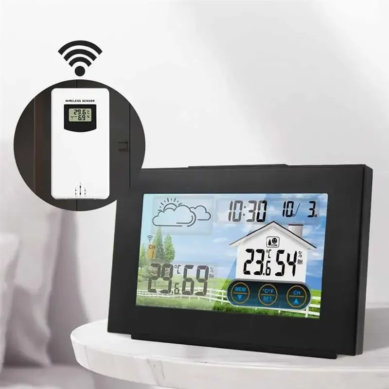 

Digital Weather Station Alarm Clock Touch Screen Thermometer Hygrometer Desk Clock With Temperature Weather Forecast Display