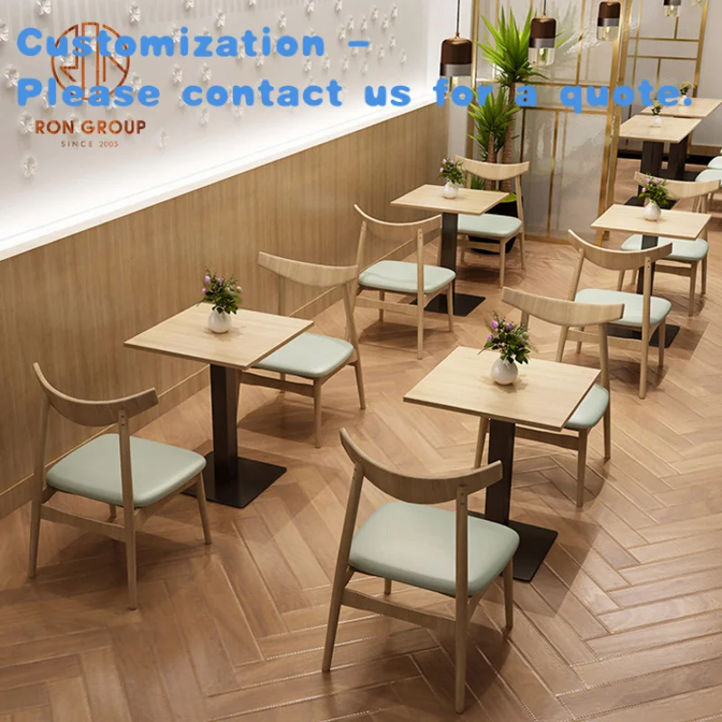 custom.Custom Coffee Shop square Fast Food Commercial Restaurant Simple Cafe Wood Modern Restaurant Furniture Table and Chairs S
