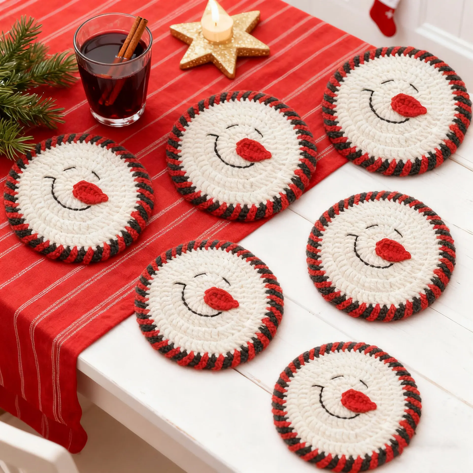 Handwoven Crochet Santa Animal Coasters Heat Resistant Drink Mats Festive Xmas Table Setting Decor Christmas Holiday Gifts