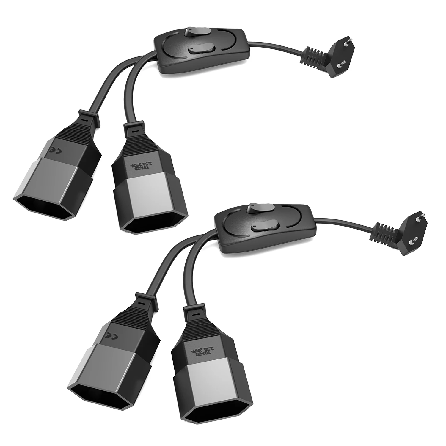 2pcs Europea Male Plug To Female Socket Power Extension Cable with Two Switches, Euro Plug Extension Cord for TV PC Monitor
