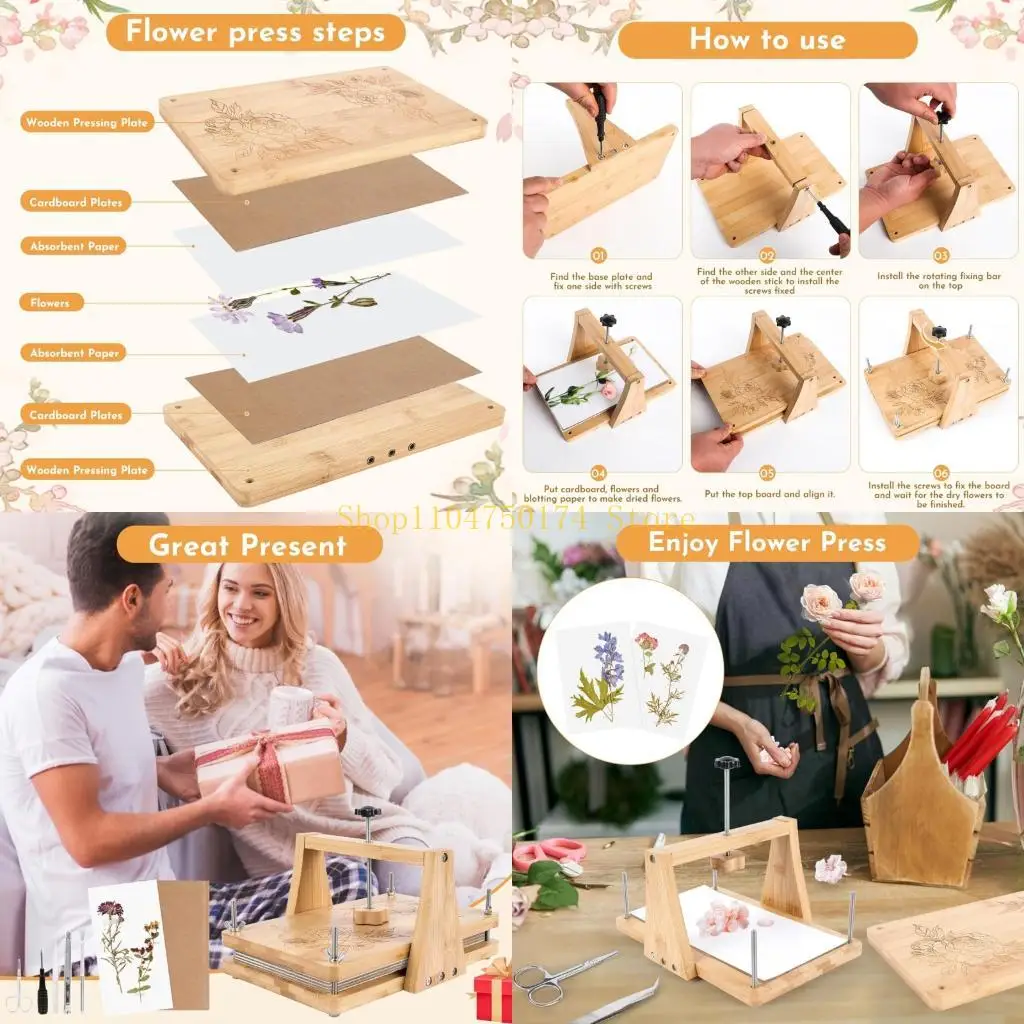 

Набор для прессования растений, натуральный бамбук, древесина, инструмент для консервации сушеных цветов для искусства и науки,