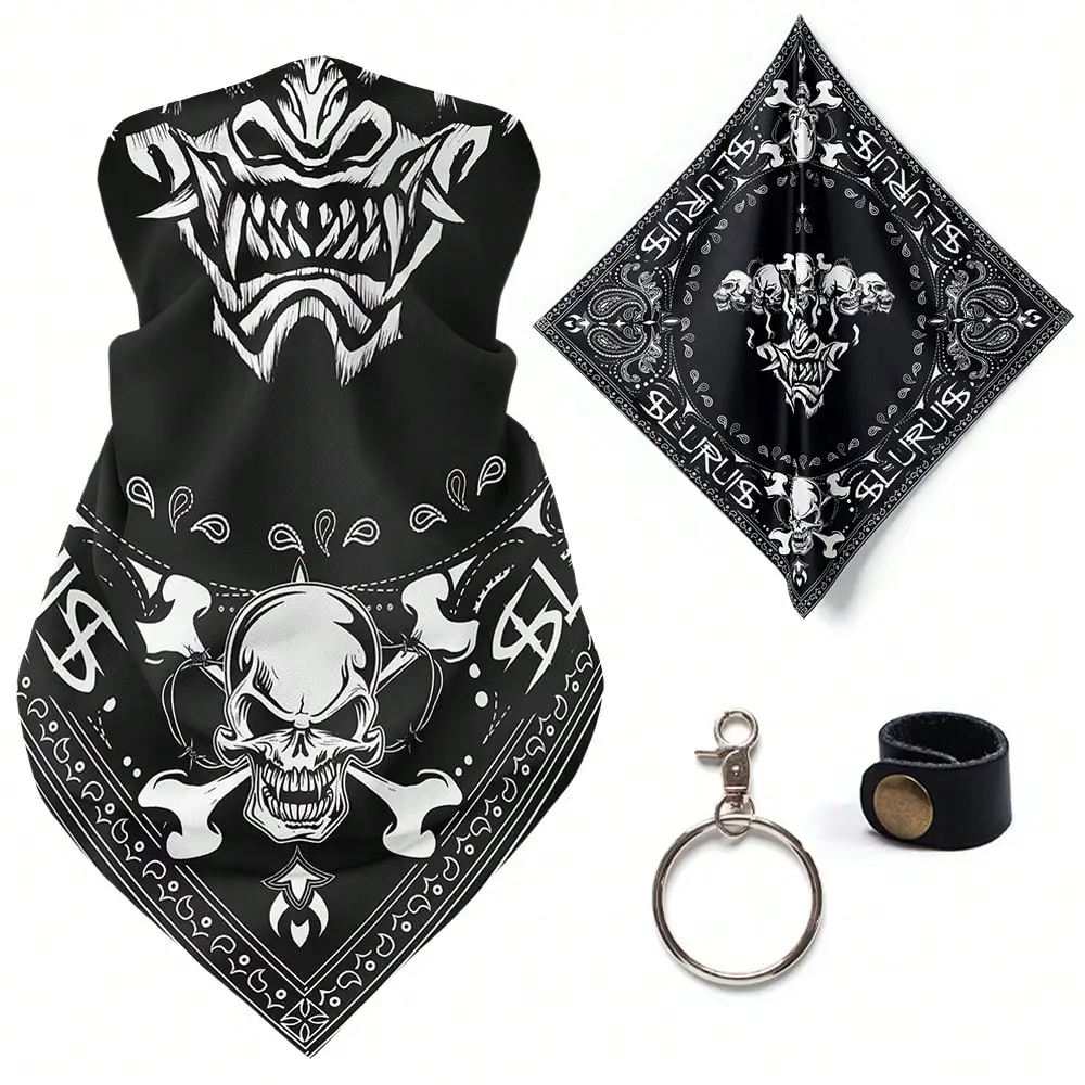 Retro Motorcycle Skull Punk Hip-Hop Kerchief Scarf Quick-Dry Breathable Face Cover Bandana Head Scarf Motorcycle Rider Headwear