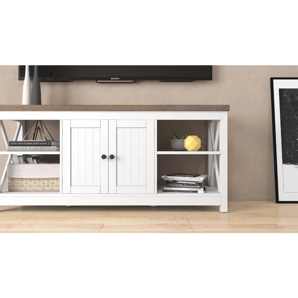 Suporte de TV com portas, tomadas de energia para console de TV de centro de entretenimento de 65 polegadas