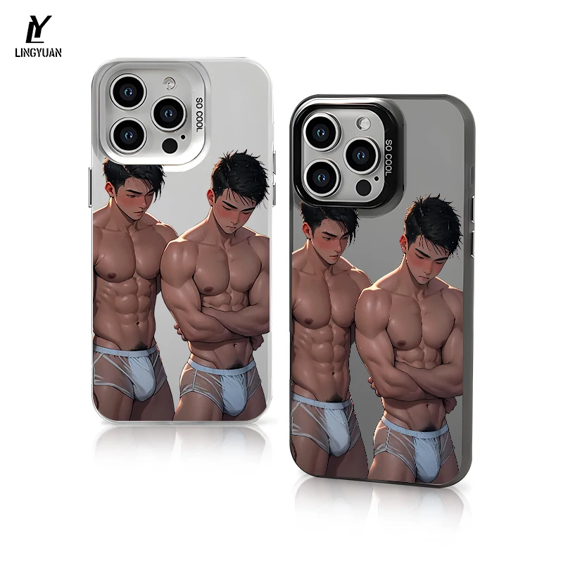 

Liquid Silicone Phone Case for iPhone 16E/15/14/13 Pro Max/31/XR Printed Phone Cover Muscle boy Anime Shockproof Gym Lover Gift
