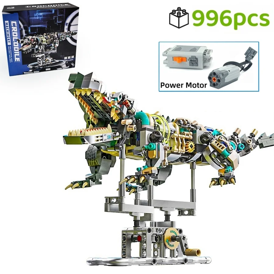 

2025 Mechanical Crocodile Building Blocks Set Dinosaur Animal Toys with Display Stand and Power Motor Creative Gift for Adults