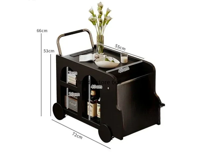 Light luxury removable solid wood cart cabinet with socket edge storage