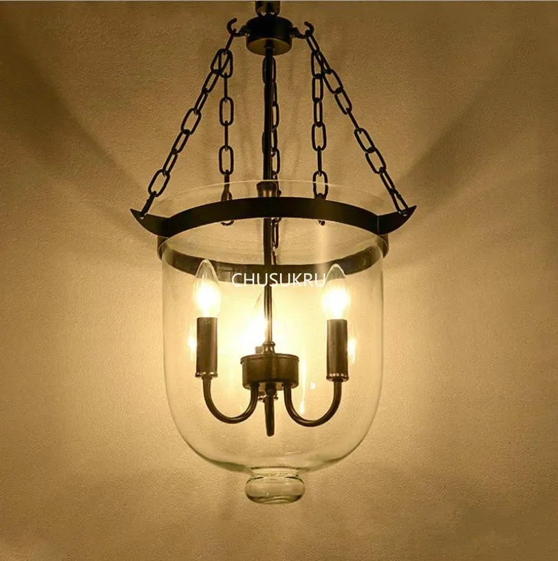 

Round American country glass chandelier creative living room dining room light candle light industrial bucket chandelier