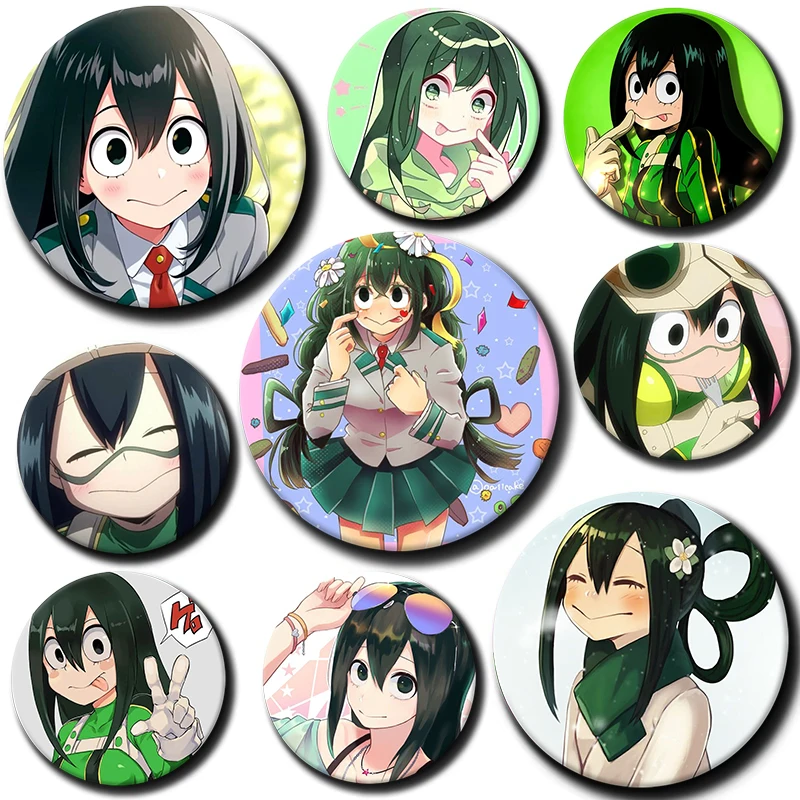 

58mm Cartoon Character Tsuyu Asui Soft Button Pin Hero Anime Brooch Creative Badge for Backpack Clothes Decoration Gift
