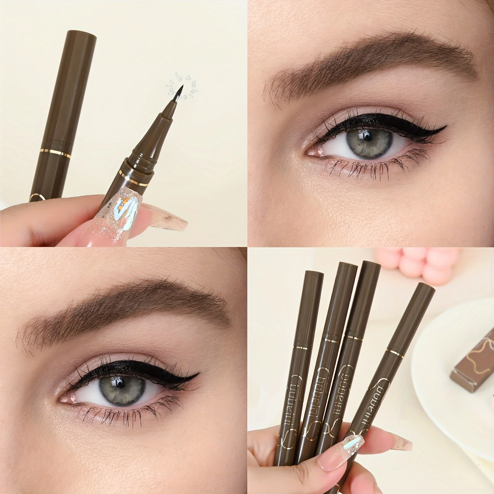 Lápis delineador líquido ultrafino de 0.005mm, caneta delineadora marrom chá para cílios inferiores, de longa duração, à prova d'água, à prova de manchas