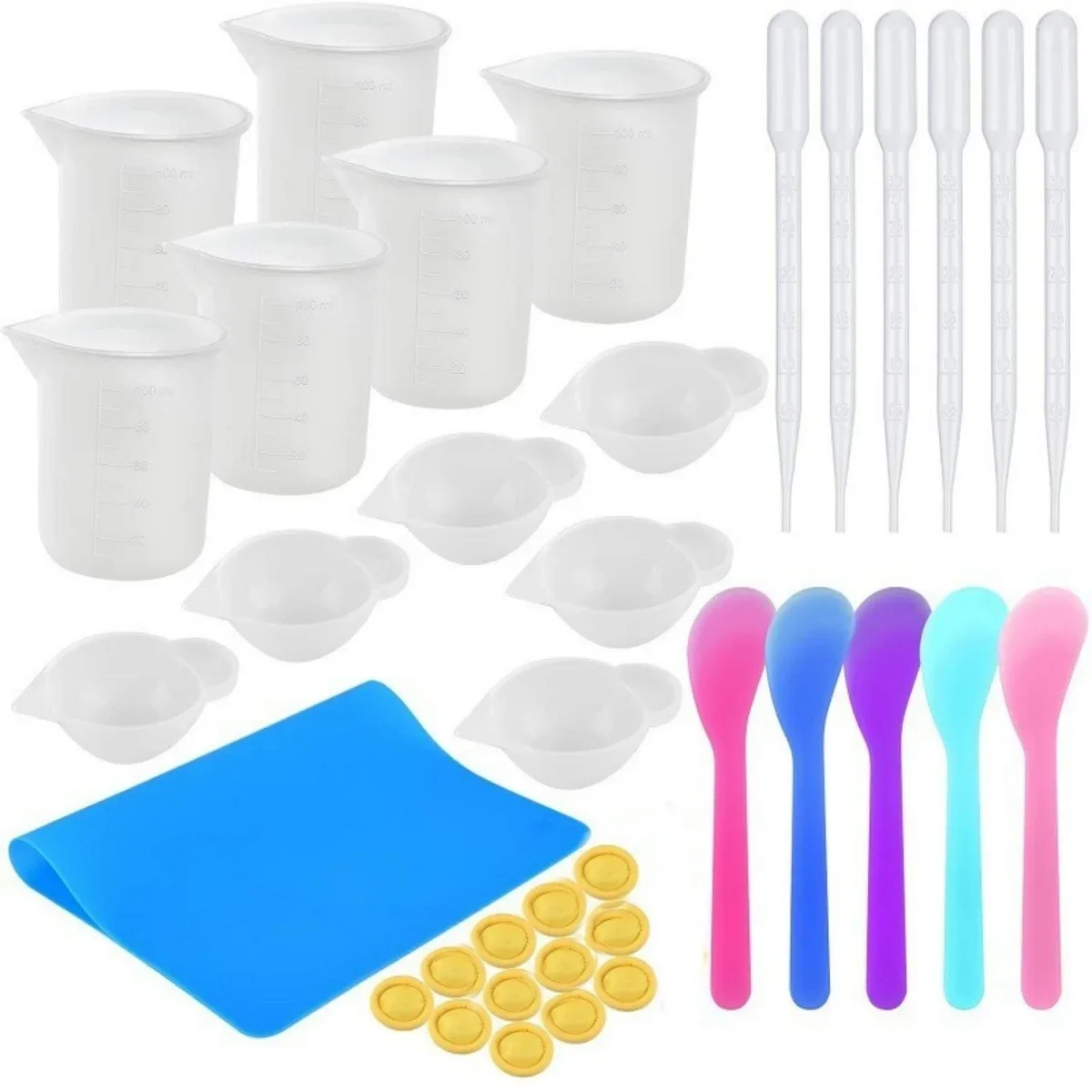 

DIY epoxy resin letter silicone earrings pendant silicone mold set, dried flower gold foil sequin measuring cup stirring