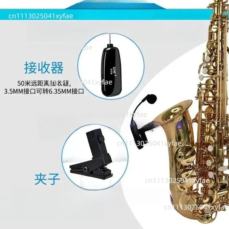 Saxophone Wireless Microphone System, Clip-on Instrument Pickup Transmitter Receiver for Live Performance