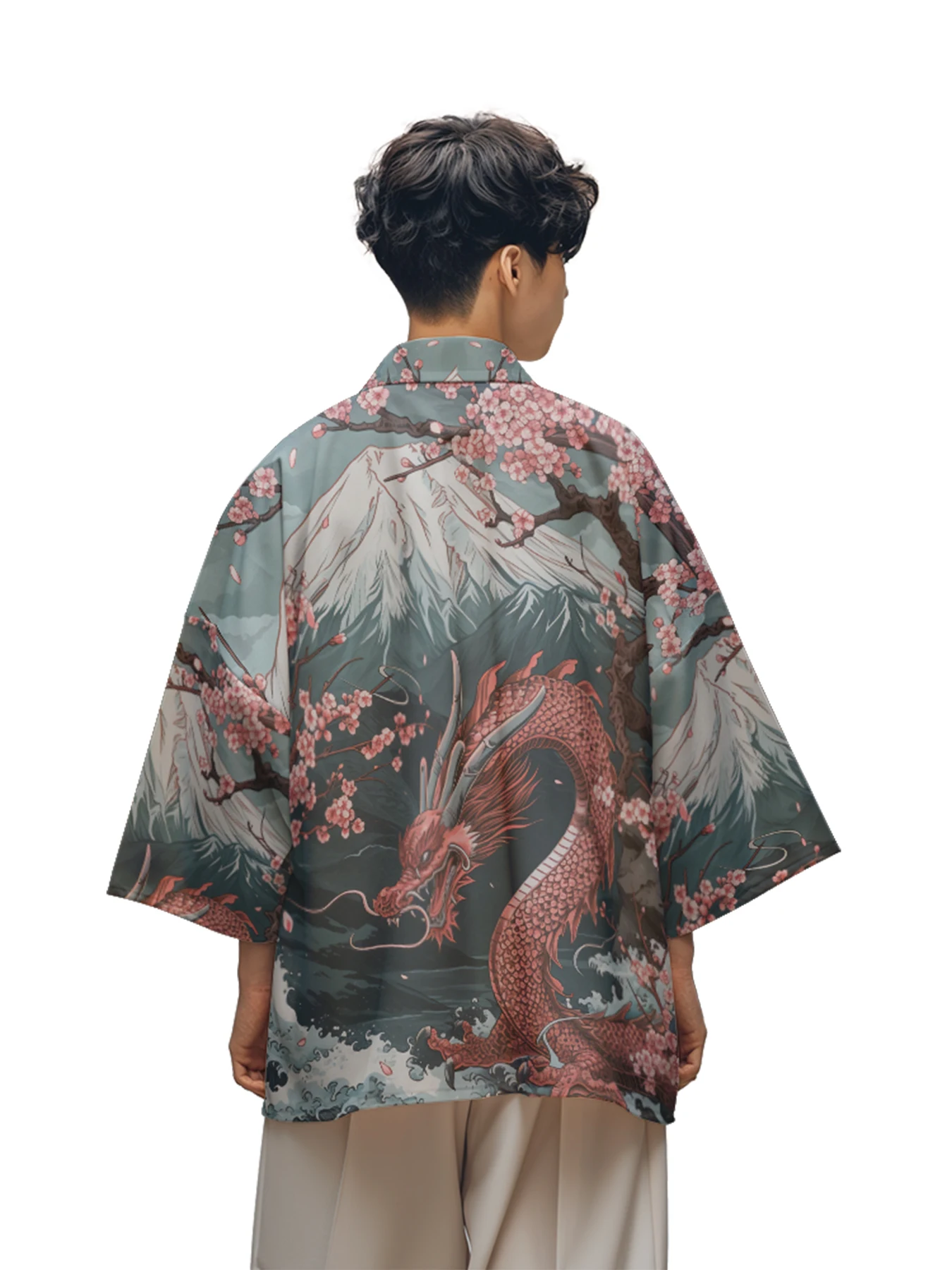 

Classic Versatile Models of Fashion Anime Dragon Feather Weaving Robe Men's Fashion Design Casual Kimono Men's Tops