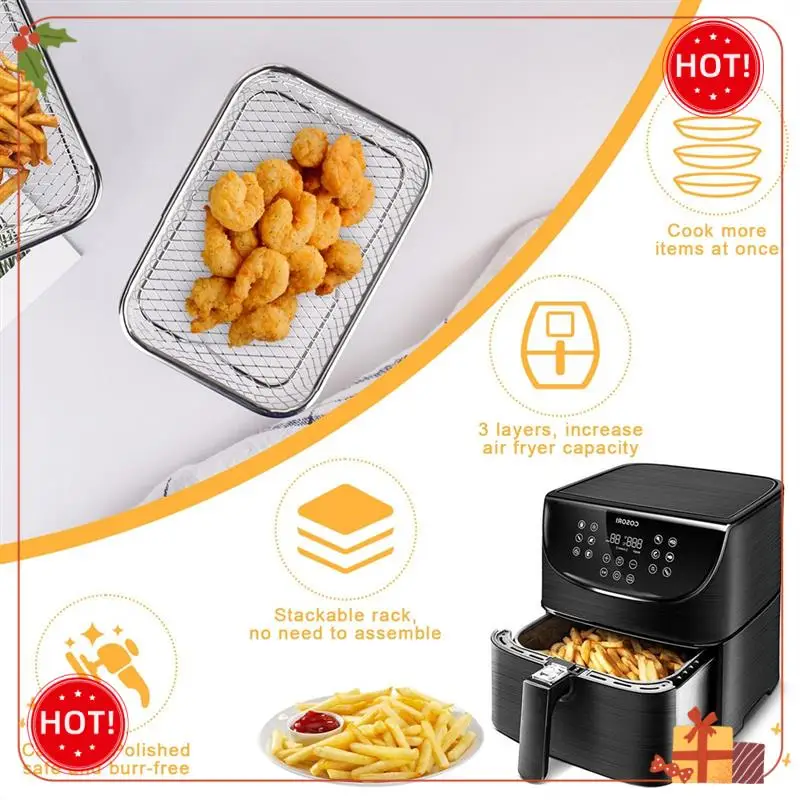 

ABLE-Stackable Rectangular Air Fryer Shelves, 304 Stainless Steel, 3 Tiers For Enhanced Air-Frying
