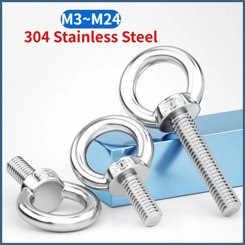M3 M4 M5 M6 M8 M10 M12 M14 M16 M18 M20 M24 Sus304 Stainless Steel Lifting Eye Screw Ring Eyebolt Ring Hooking Screws