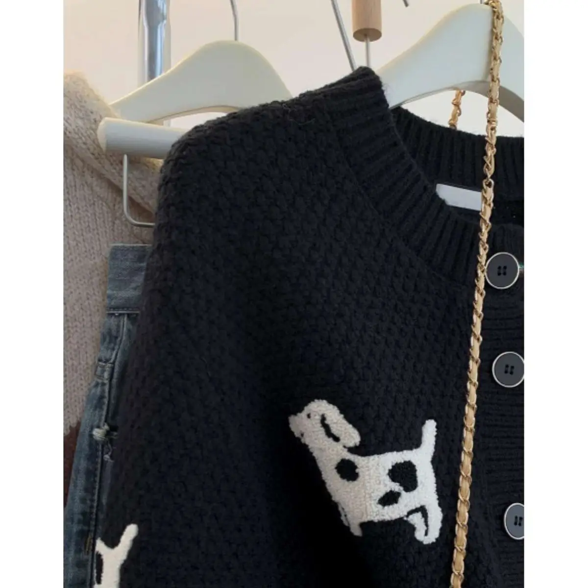 Female New Trend Cartoon O-neck Long Sleeve Cardigan Coat Autumn Winter Fashion Buttons Knitting Sweater Women Clothing Top Tee