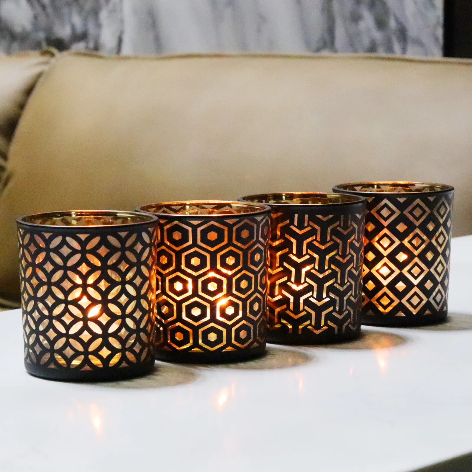Candle Cup Empty Cup Electroplated DIY Aromatherapy Glass Home Geometric Candle Holder Atmosphere Decoration
