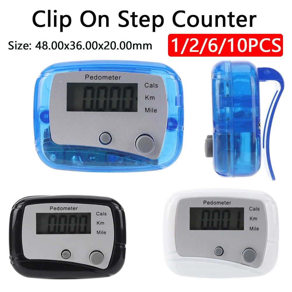 1/2/10PCS For Adults Kids Seniors Walking Pedometer Clip On Step Counter Mile Kilometer Calorie Calculation Walking Step Counter