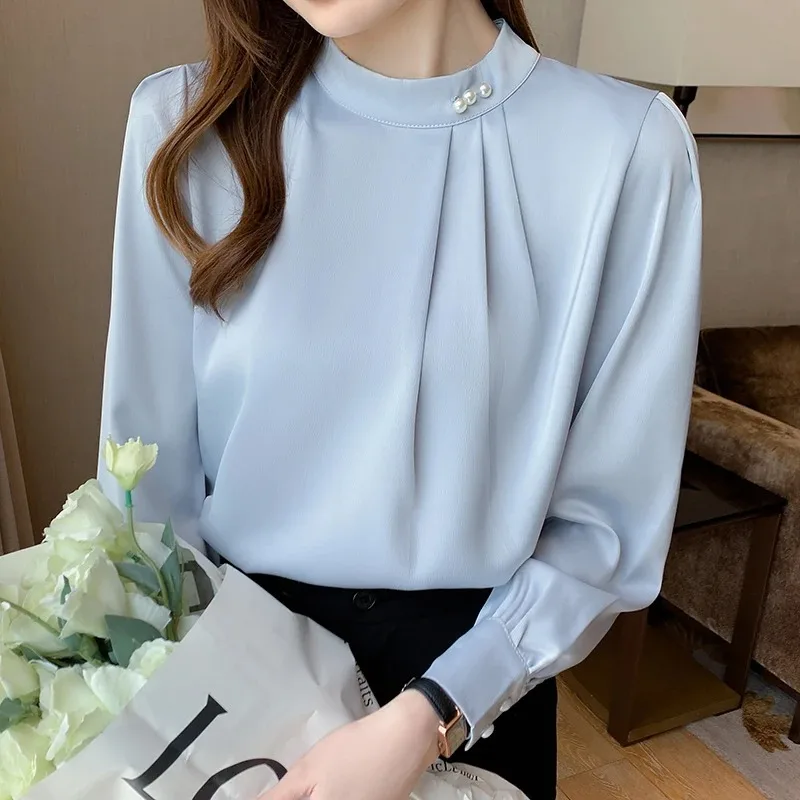 Long Sleeve Chiffon Blouse Office Lady Loose Shirts Fashion Streetwear Female Clothing Spring Autumn Overshirt Solid Tops