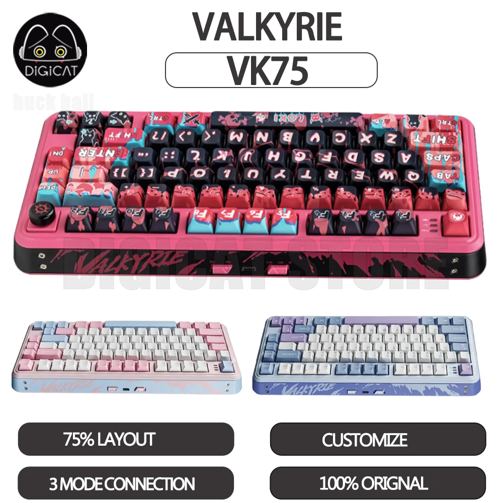 

Механическая игровая клавиатура VALKYRIE VK75, 3 режима, USB/2,4G/Bluetooth, беспроводная клавиатура, RGB прокладка, Игровая клавиатура на заказ, подарки