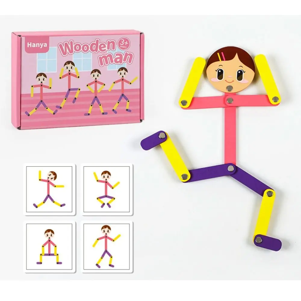 Montessori madeira pose matchstick homem brinquedo de treinamento de motor fino brinquedo cedo educacional pré-escolar dupla face pose cartões