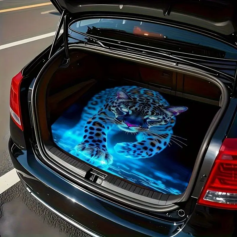 VIKAMA Neon Blue Jaguar Animal Pattern Car Boot Mat Black Base Wear Resistant Easy Clean Vehicle Trunk Floor Mat Home Decoration