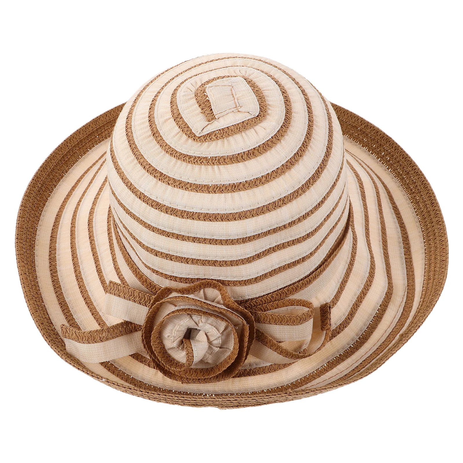 

Straw Woven Fashionable Sunscreen Hat Floral Panama Cap Beach Stripe Boho Bucket Women Camping Fisherman Woman