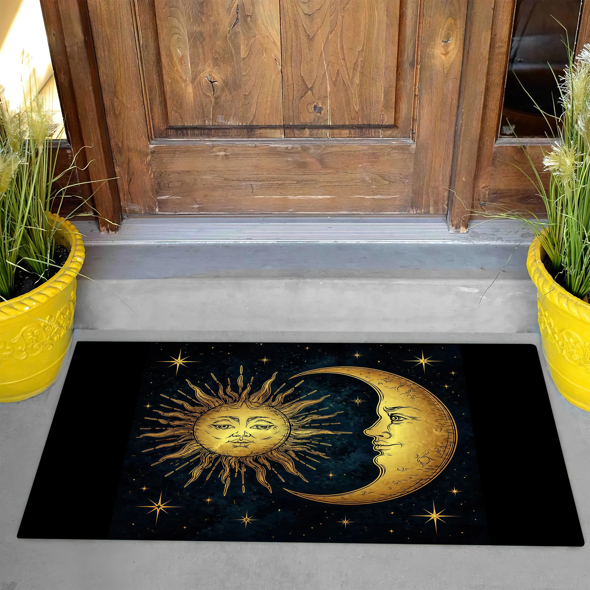Vintage Sun and Moon Doormat Retro Celestial Astrology Floor Mat Non-Slip Absorbent Rug for Entryway Bathroom Kitchen Home Decor
