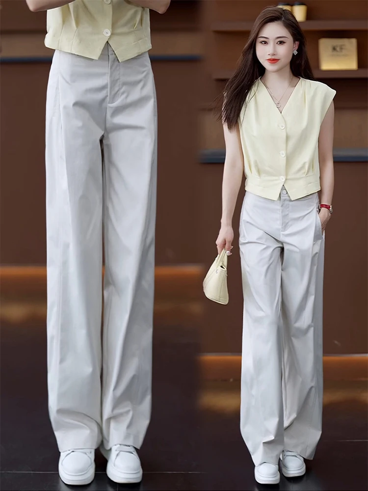 

Summer Thin High Waist Wide Leg Pants Women's Suit Loose Straight Cut Pants Casual Versatile High Waist Slimming Accordion Pants