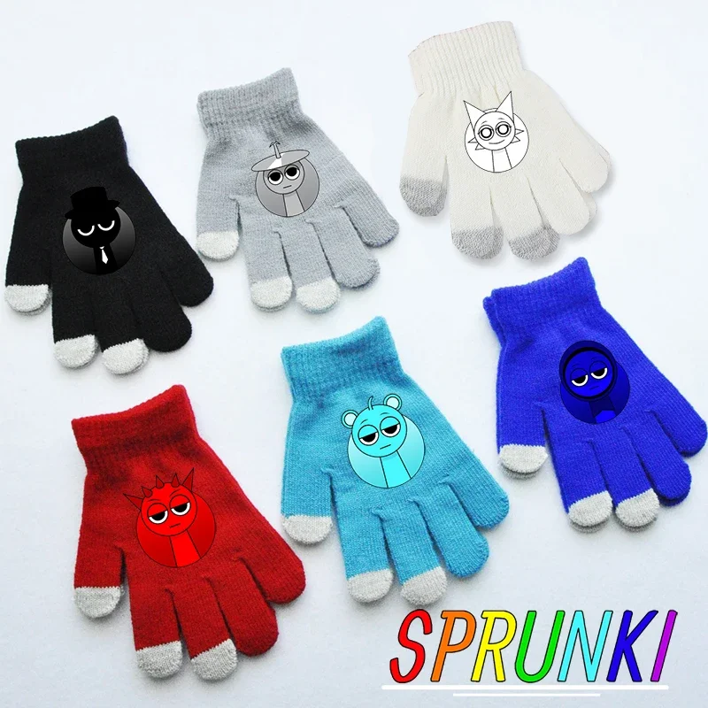

Sprunki Children's Five Finger Gloves Cute Cartoon Anime Knitted Touchable Solid Color Windproof Warmth Winter Soft Glove Gifts
